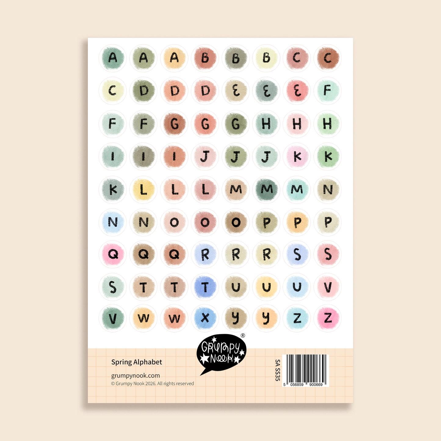 Grumpy Nook Sticker Sheet: Spring Alphabet