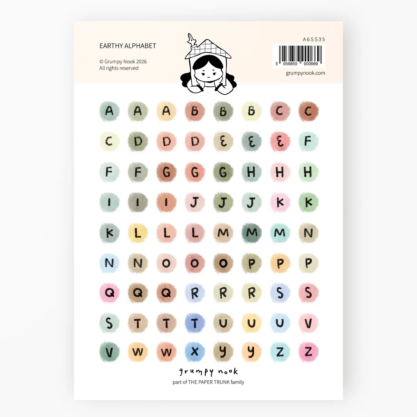 Grumpy Nook Sticker Sheet: Earthly Alphabet