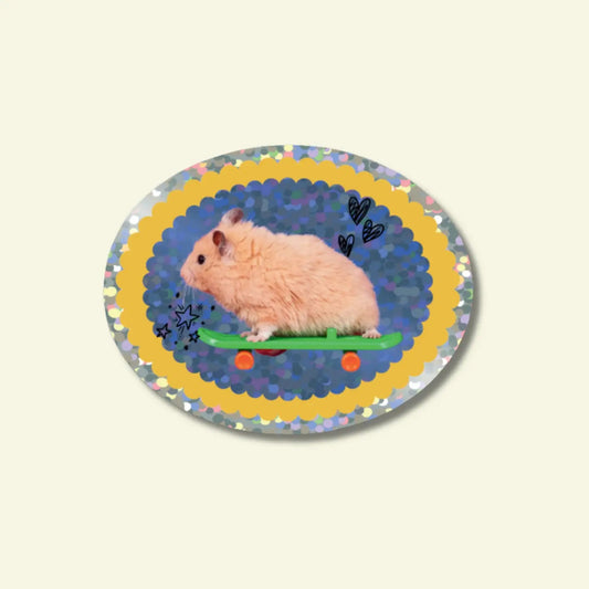 Glitter Vinyl Sticker: Skateboard Hamster