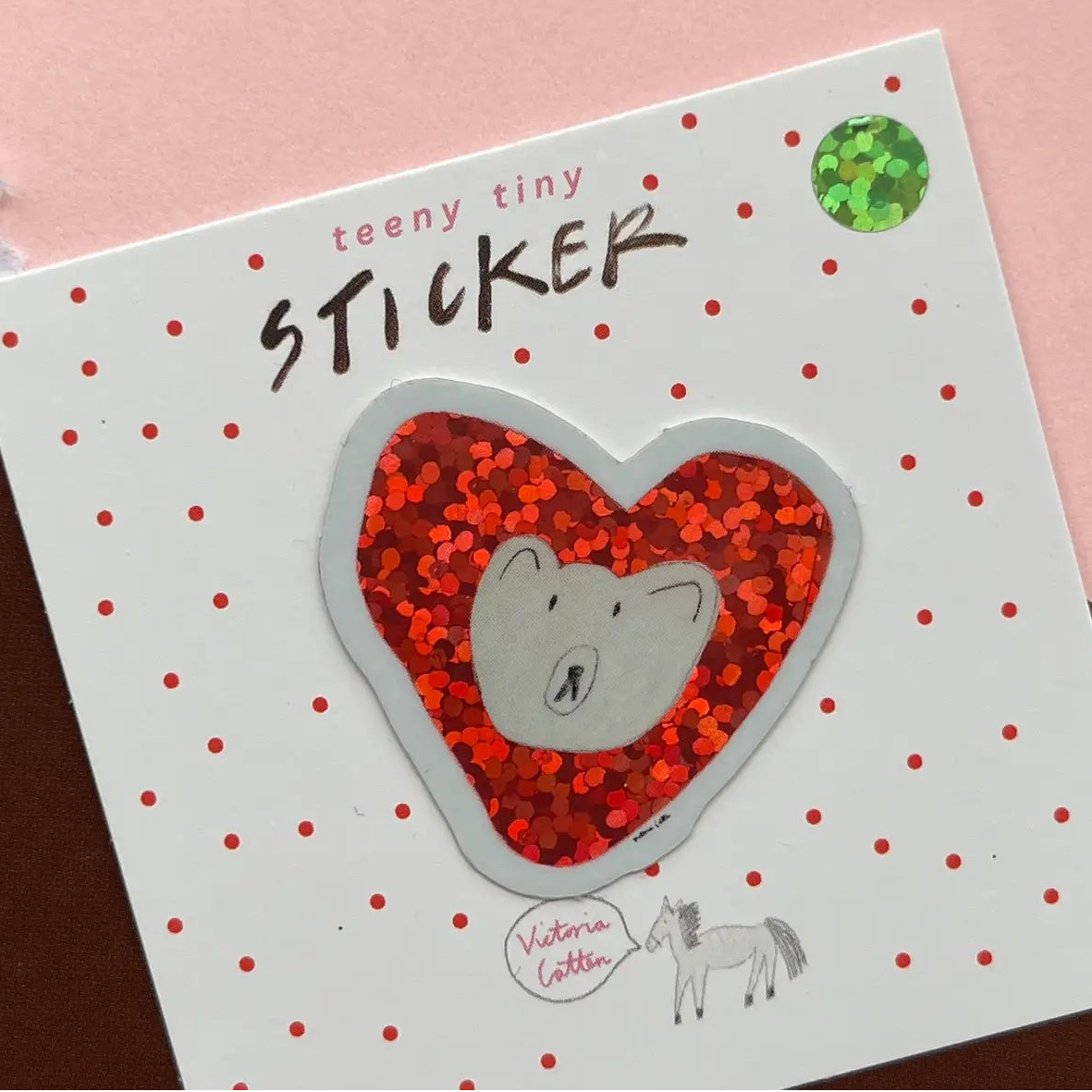 Glitter Heart Bear Teeny Tiny Vinyl Sticker