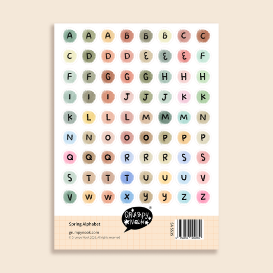 Grumpy Nook Sticker Sheet: Spring Alphabet