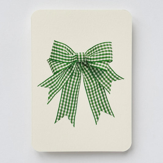 Gingham Green and White Bow Greeting Card