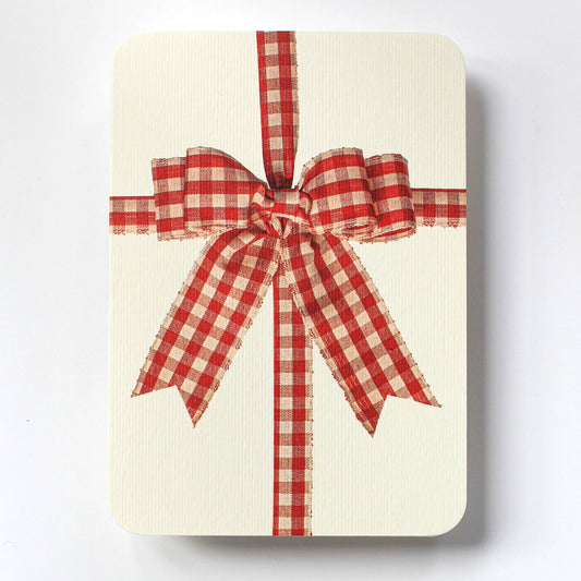 Gingham Red and Cream Bow Greeting Card