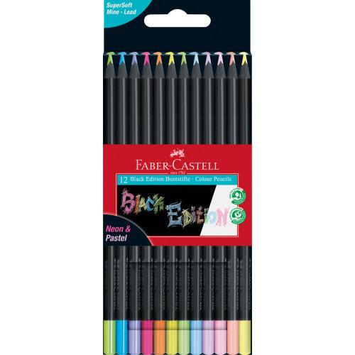 Faber-Castell Black Edition Neon & Pastel Colouring Pencils 12 Pack