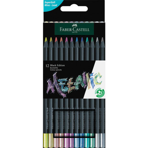 Faber-Castell Black Edition Metallic Colouring Pencils 12 Pack