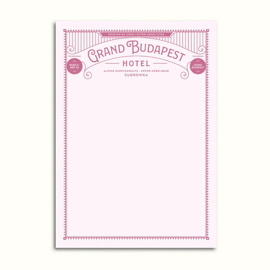 Fictional Hotel Notepad: Grand Budapest Hotel