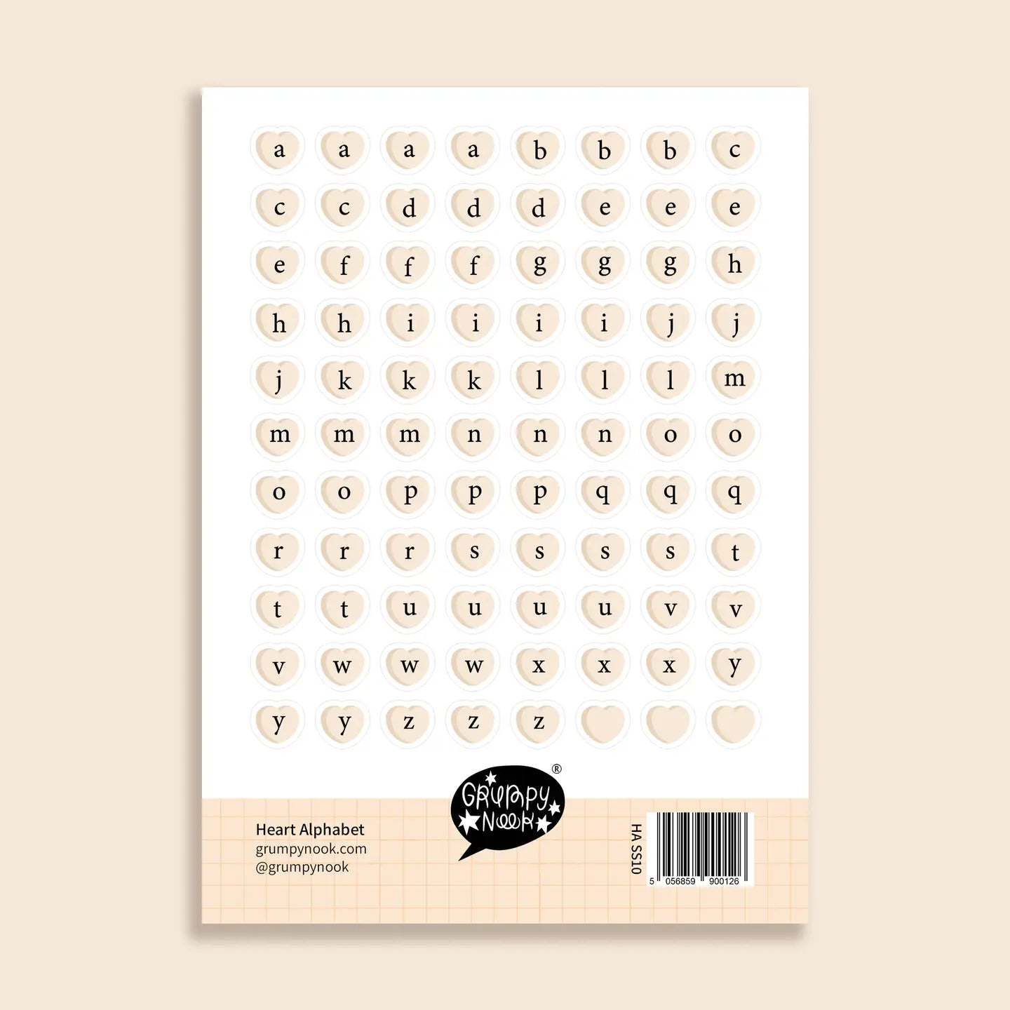 Grumpy Nook Sticker Sheet: Alphabet Heart