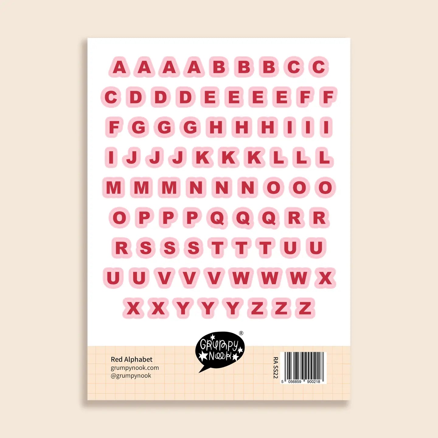 Grumpy Nook Sticker Sheet: Red Alphabet
