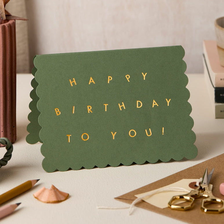 Green Scallop Happy Birthday Card