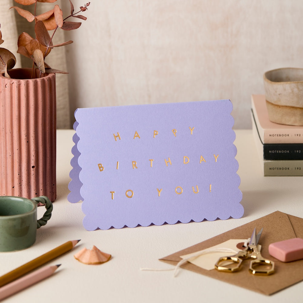 Lavender Scallop Happy Birthday Card
