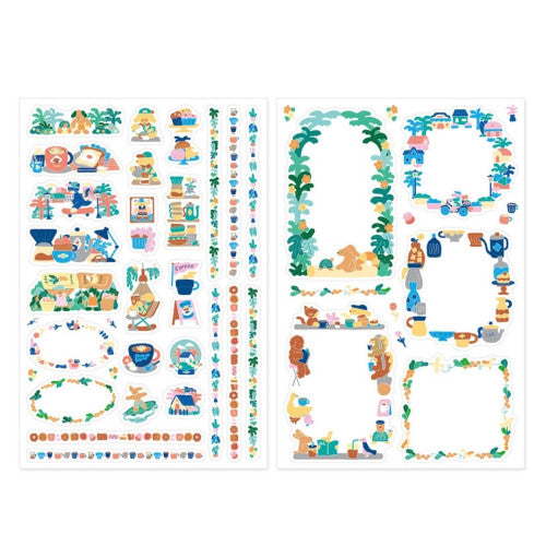 Midori Yuru Log Sticker Set: Coffee Shop