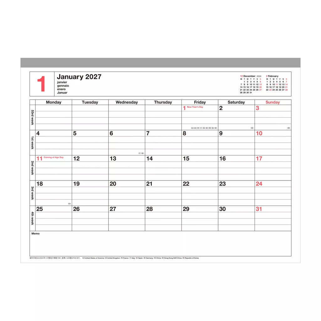 Notebook Calendar 2027: Medium
