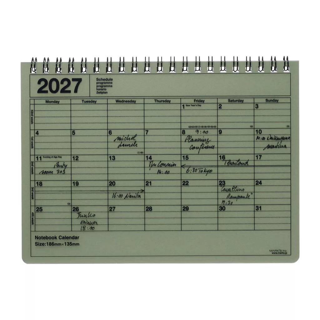 Notebook Calendar 2027: Small