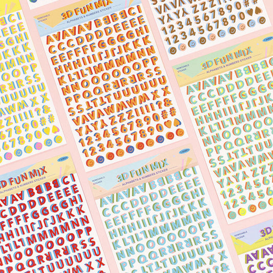 3D Fun Mix Alphabet & Number Stickers (10 OPTIONS)