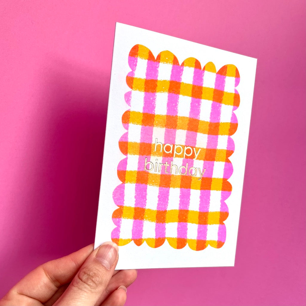 Happy Birthday Card | Pink Gingham