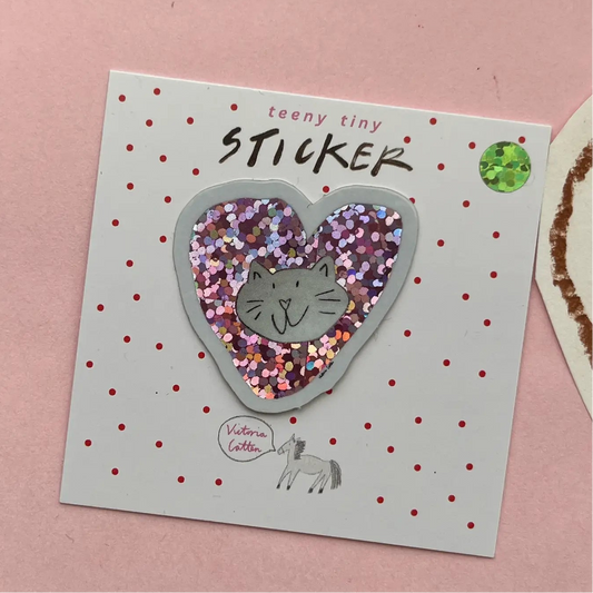 Glitter Heart Cat Teeny Tiny Vinyl Sticker