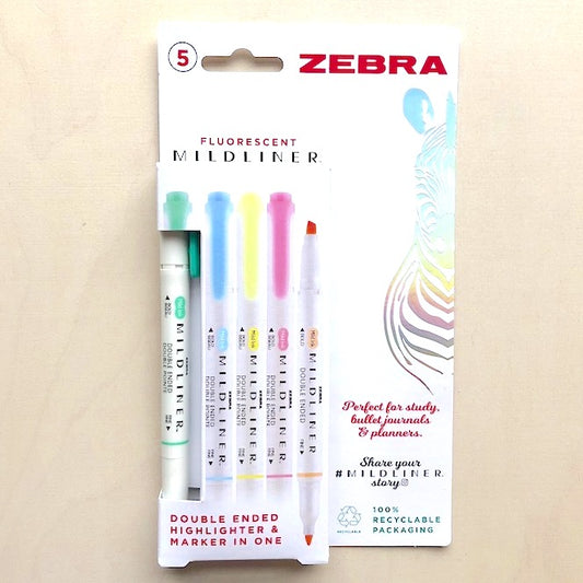 Mildliner Dual Tipped Highlighter 5 Pack: Fluorescent