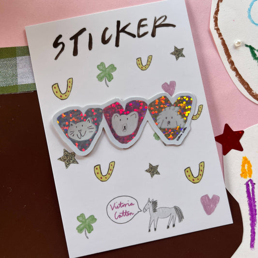 Cat, Bear and Dog Love Hearts Vinyl Sticker