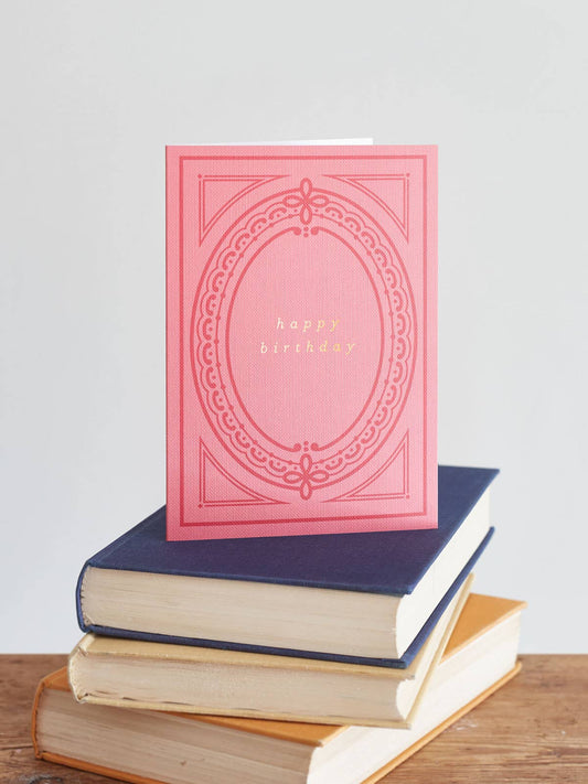 Bookish Happy Birthday Card Pink